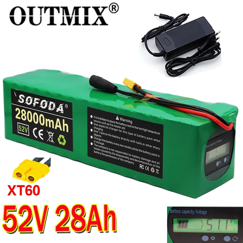 52 V 28AH Электрический велосипед Батарея 30A литиевая батарея BMS пакет вольт с фара