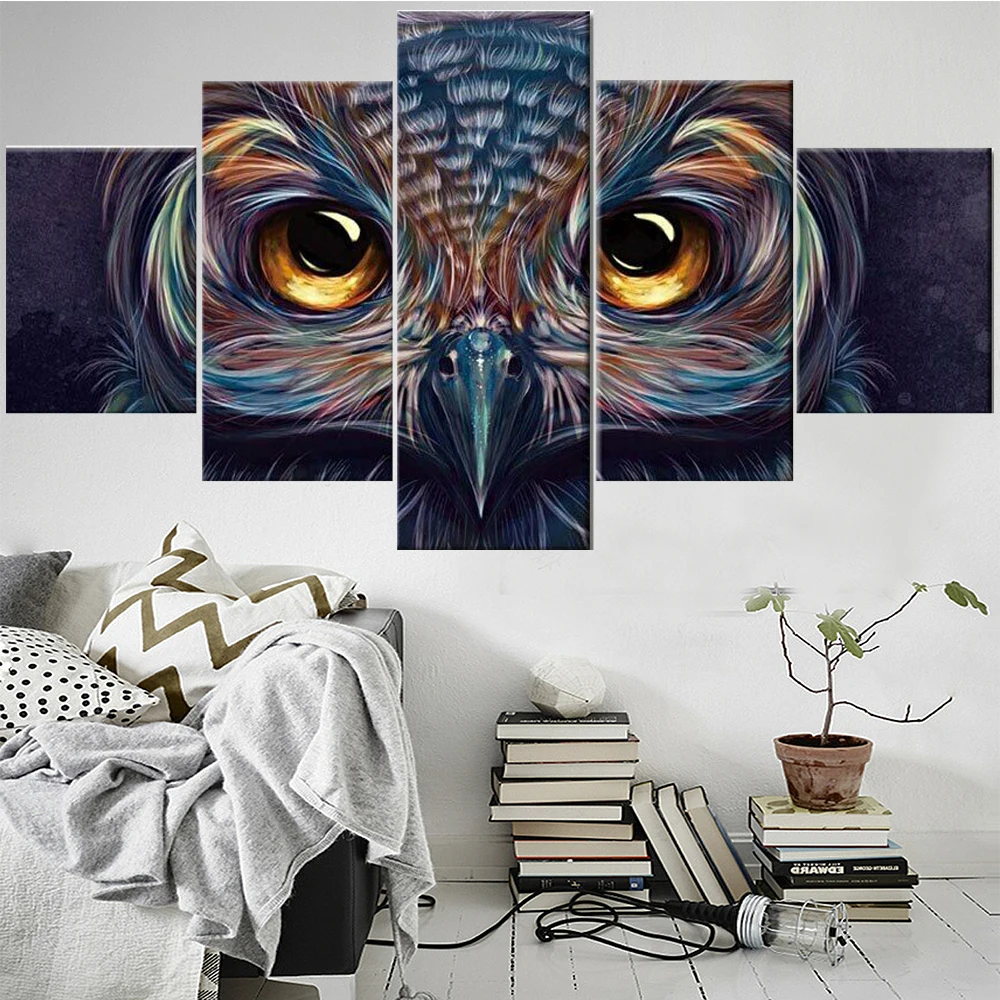 5 peças da arte da parede pintura em tela abstrata animal coruja cabeça  moderna casa decoração fotos modular sala de estar quarto quadro -  AliExpress, image size:1000x1000