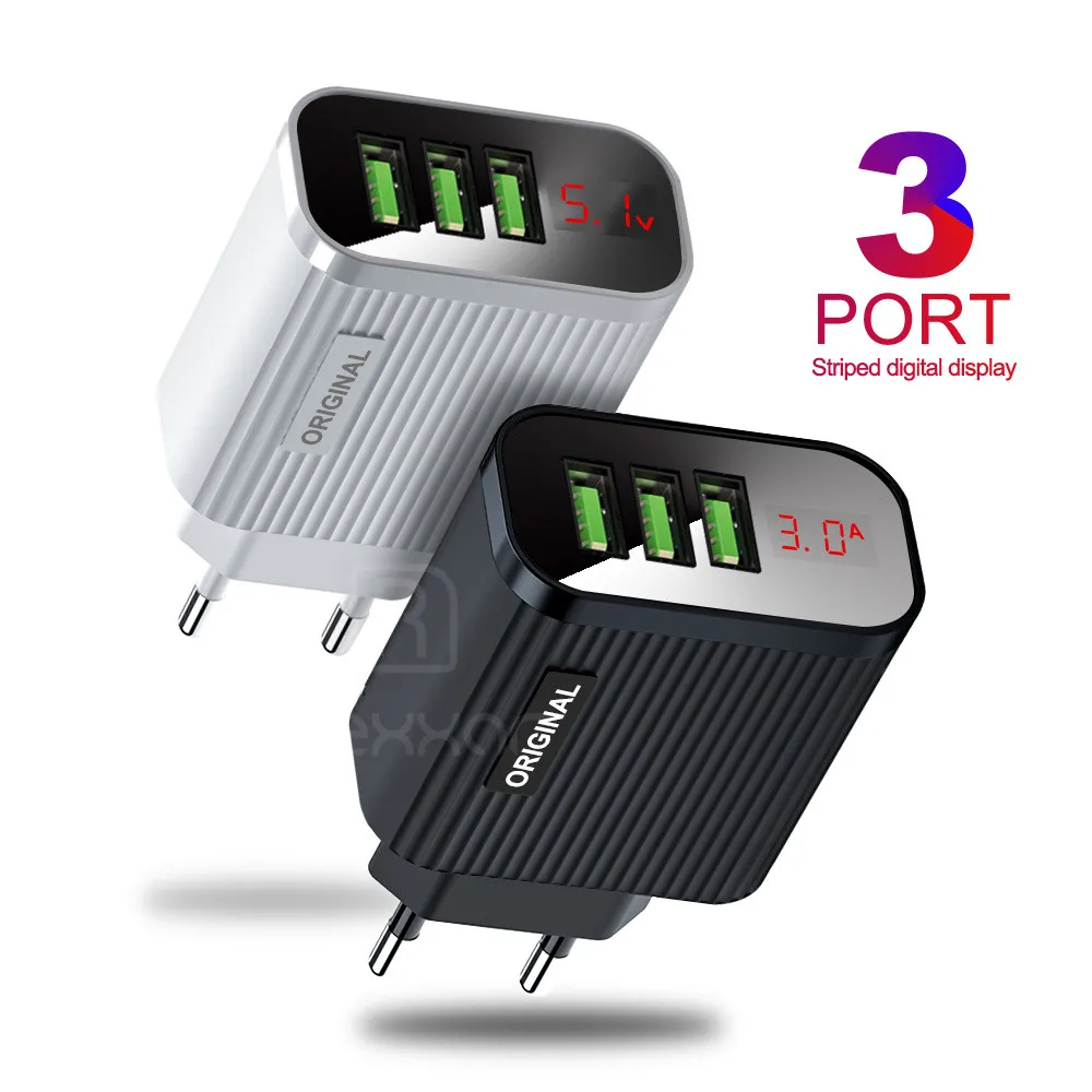 USB зарядное устройство светодиодный дисплей EU/US 3 порта быстрое зарядное устройство для iPhone X 8 7 iPad samsung S10 S8 S9 Xiaomi huawei P30 Настенная/телефонная зарядка