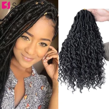 

SAMBRAID14 18 INCH Boho Crochet Braids River Goddess Curly Faux Locs Synthetic Braiding Hiar Extensions Bohemian Black For Women