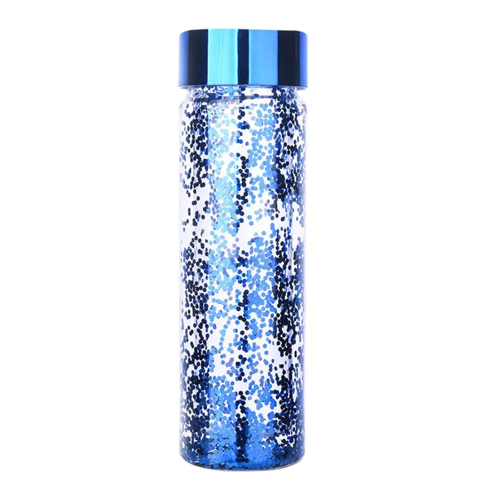 Двухслойная Вакуумная чашка пластиковая бутылка для воды с блестками для наружного кемпинга офиса 600 мл - Цвет: Синий