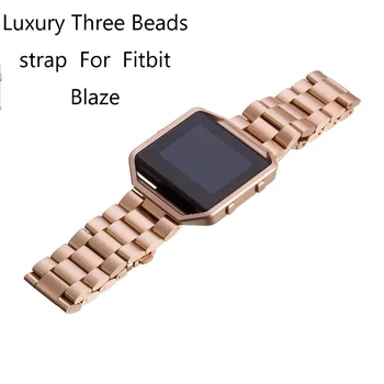 

High Quality Luxurious Three Beads Stainless Steel Strap Replacement Smart Watch Band for Fitbit Blaze Wristband and Metal Frame