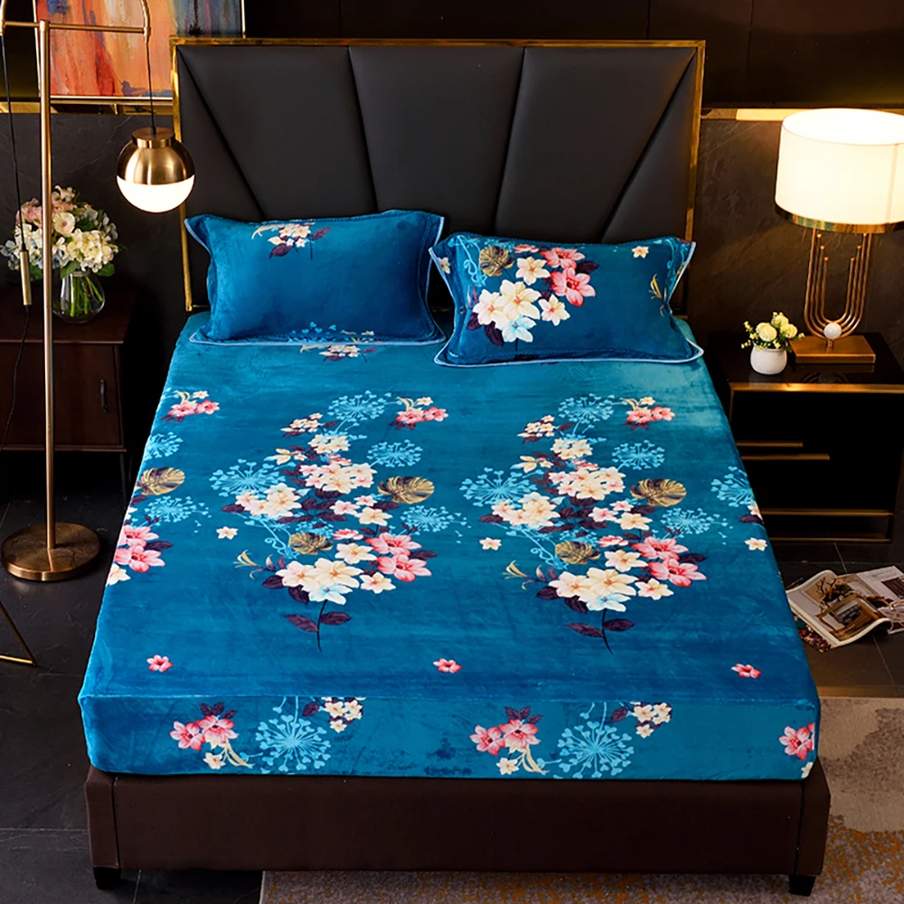 

Super Warm Soft Microfiber Coral Fleece Elastic Fitted Sheet Quilt Cover Bed Cover 2 pillow cases Suitable For Queen Size