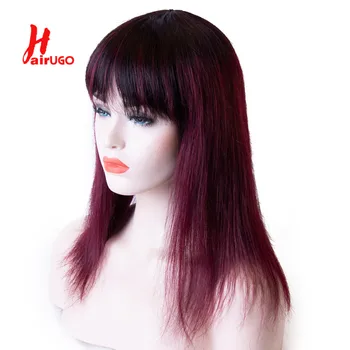 

HairUGo 1B/99J Human Hair Wig with Bangs Full Machine Blonde Straight Human Hair Wigs Ombre Human Hair Wigs For Woman Non-Remy