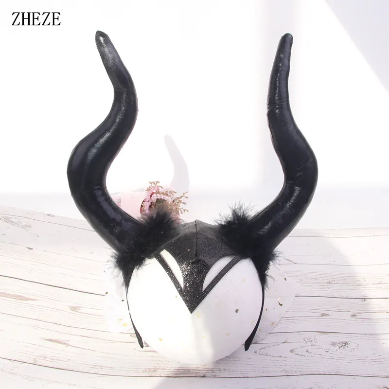 Diadema negra con cuernos de bruja grande para mujer, diadema con alas de murciélago, accesorios para el cabello para niños, Cosplay de Halloween, bricolaje, nuevo