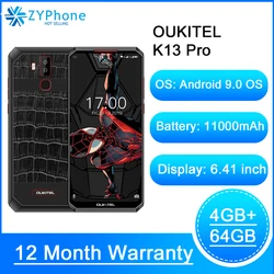 Смартфон OUKITEL K13 Pro, 6,41 дюйма, 11000 мАч, 4 Гб + 64 ГБ, MT6762 восемь ядер, Android 9,0, NFC, мобильный телефон, Face ID, 5 В/6 А, быстрая зарядка, Новинка