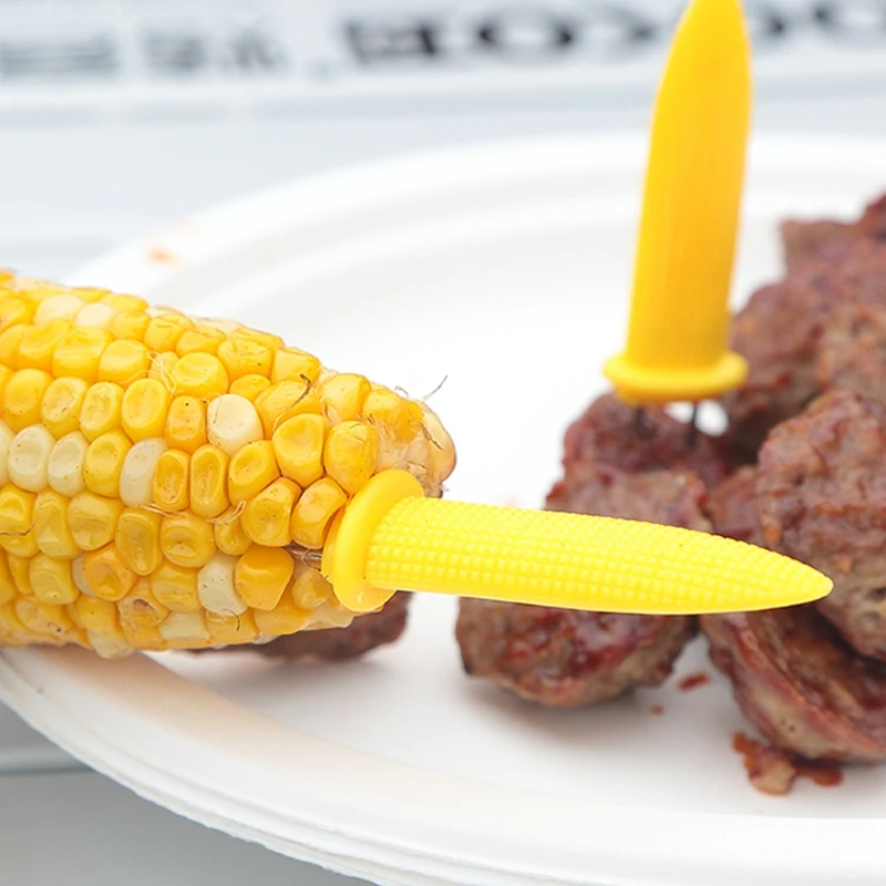 Новая нержавеющая сталь Кукуруза в початках держатели шампуры вилки барбекю еда желтые палочки