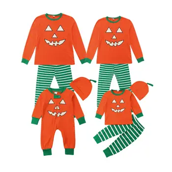 

2019 New Casual Family Matching Halloween Pajamas Set Adult Women Kid Sleepwear Nightwear Long Sleeve Pumkin Striped Clothes Set