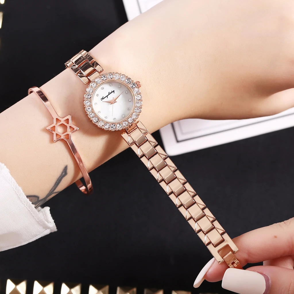 Лидер продаж, женские часы с браслетом из нержавеющей стали, повседневные Роскошные женские кварцевые часы с бриллиантами, часы в подарок