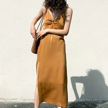 

Summer women's dress casual solid color slim suspension dress