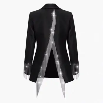 | POWER STATEMENT | design BLAZER JACKET WITH hollow split tassel black loose  6