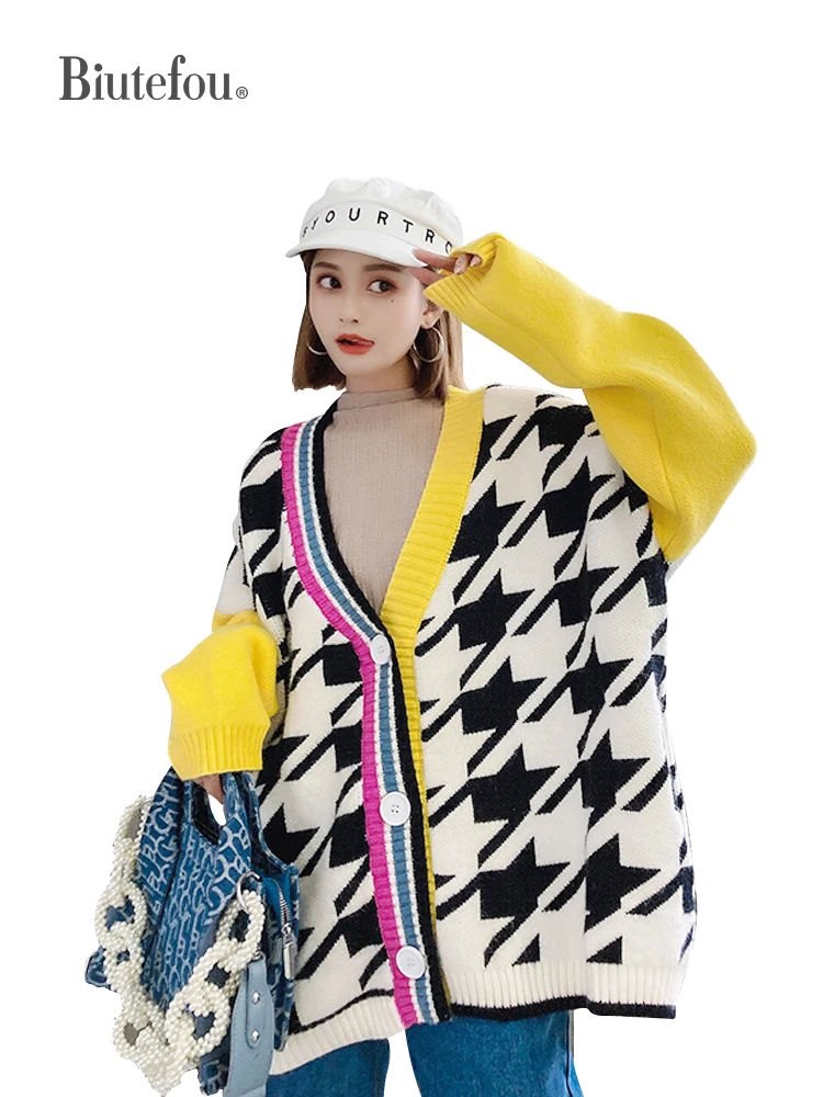 

2020 Winter Women Long Multicolor Beading Patch Designs Cardigan Sweater