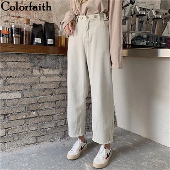 

Colorfaith New 2019 Women Jeans Zipper Straight Boyfriends Korean Style High Waist Ankle-Length Pants Ladies Denim Jeans J9049
