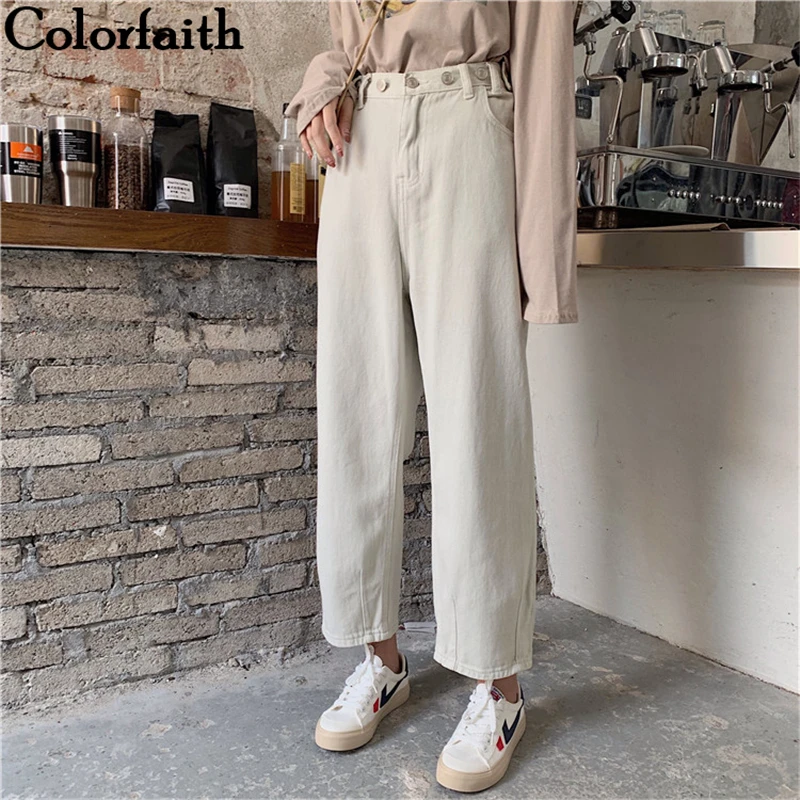 Женские прямые джинсы Colorfaith до щиколотки на молнии с высокой талией в Корейском