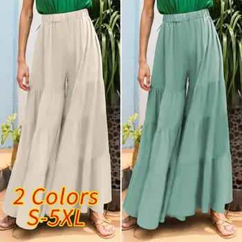 

Office Ladies Pants Women'Elastic Waist Wide Leg Pants 2020 VONDA Female Trousers Sweatpants Women'Bottoms Plus Size 5XL