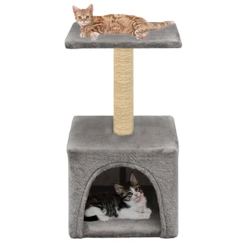 

Cat Tree with Sisal Scratching Post 55 cm Grey cat kit With House and Platform Cat Scatchers PAL frame + soft plush + sisal rope