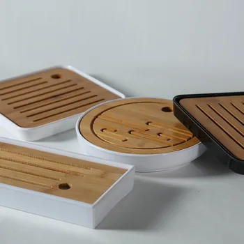 

Bamboo Wood Tea Tray Tea Set Japanese Style Imitation Ceramic Trumpet Tea Set Round Mini Water Storage Melamine Tea Tray