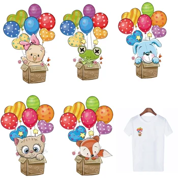 

Poemyi Animal Balloon On The Box Diy Patch Cute For Clothing Heat Transfer Iron on Patches Thermo Sticker On Clothes Appliques Q