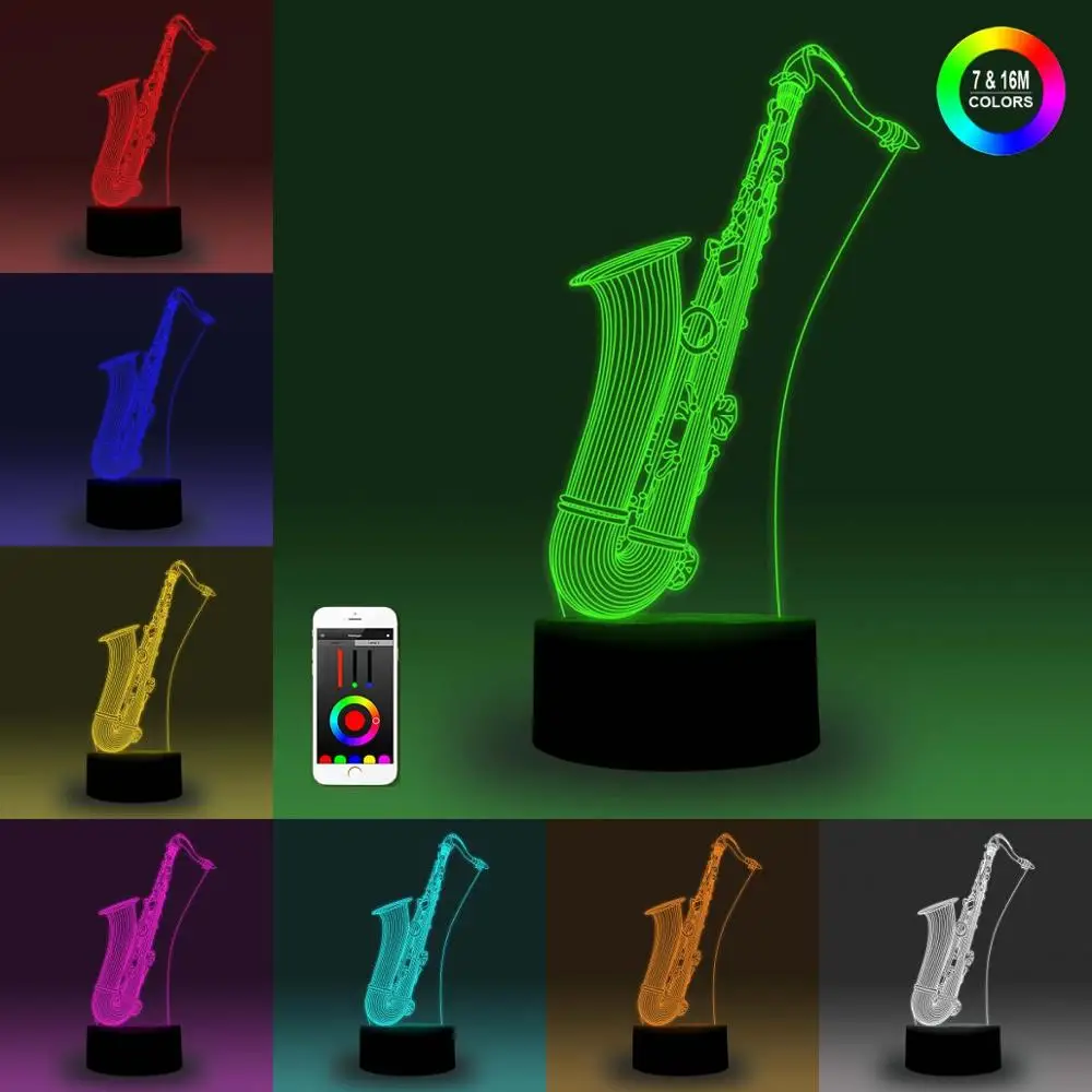 NiteApps 3D Sax ночник настольная лампа Иллюзия украшение лампа подарок на день рождения приложение/сенсорное управление