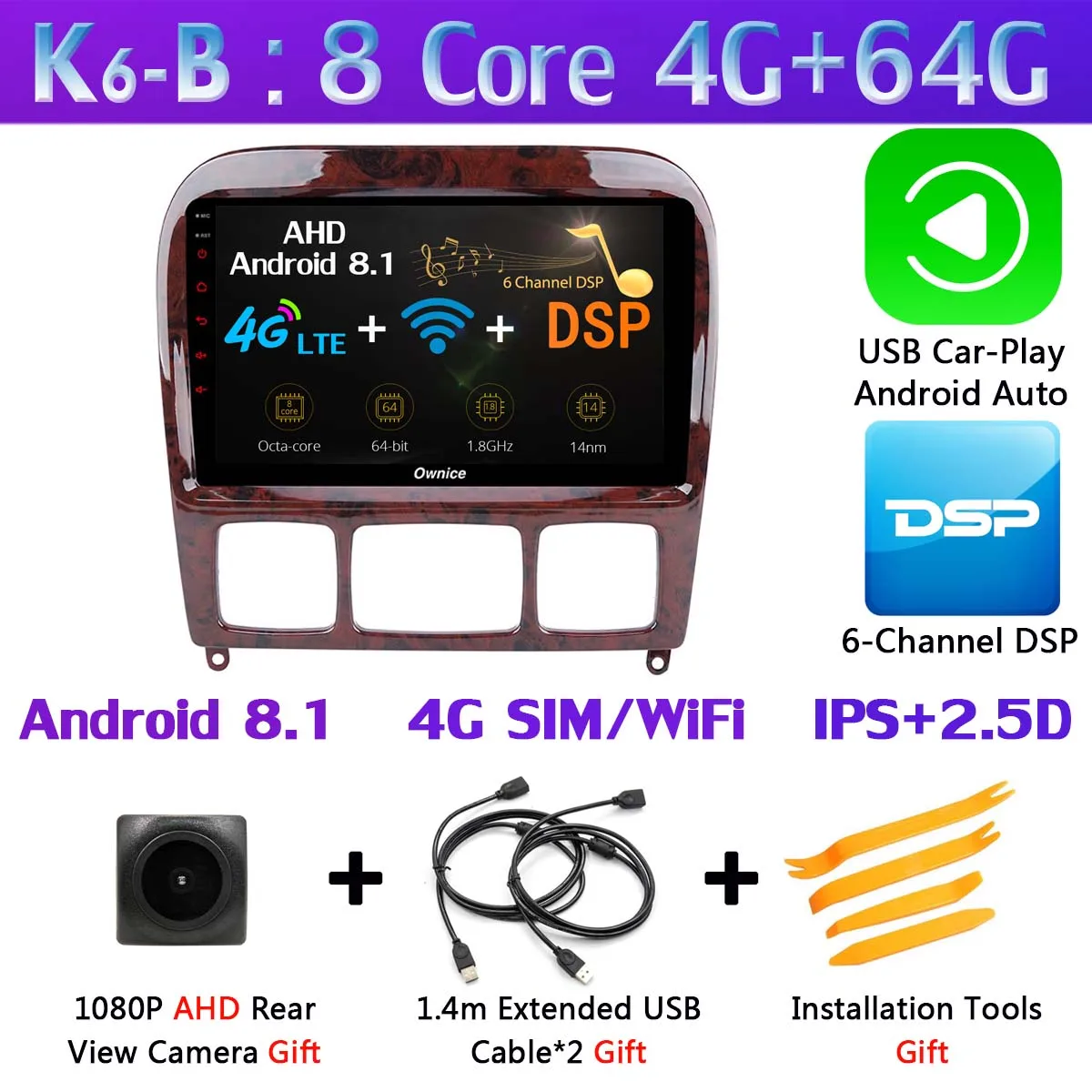 K6-B-CarPlay 360 ° камера 4G LTE Android 9,0 4G+ 64G gps радио gps CarPlay SPDIF DSP Автомобильный плеер для Mercedes Benz S CL Класс W220 W215 - Цвет: K6-B-CarPlay