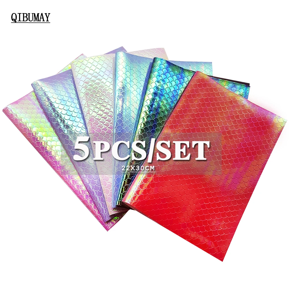 

QIBUMAY A4 Size Mermaid Fabric Glitter Faux Leather Sheets For Bags Home Use Textile DIY Hair bow Accessories Synthetic Leather