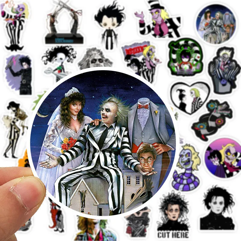 50 шт. Tim Burton Стикеры из фильмов Beetlejuice и труп Невеста наклейки для детский Багаж скейтборд ноутбук детская игрушка