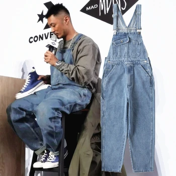 

Denim overalls men's loose straight straight wide leg jumpsuits Japanese suspenders washed overalls