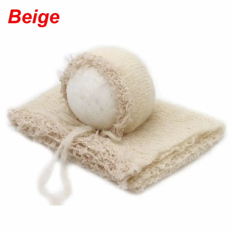 Beige 2 шт./компл. новорожденных Подставки для фотографий кружево Обёрточная бумага с шапкой Милая стрейч Одеяло костюм K1MA - Цвет: Beige