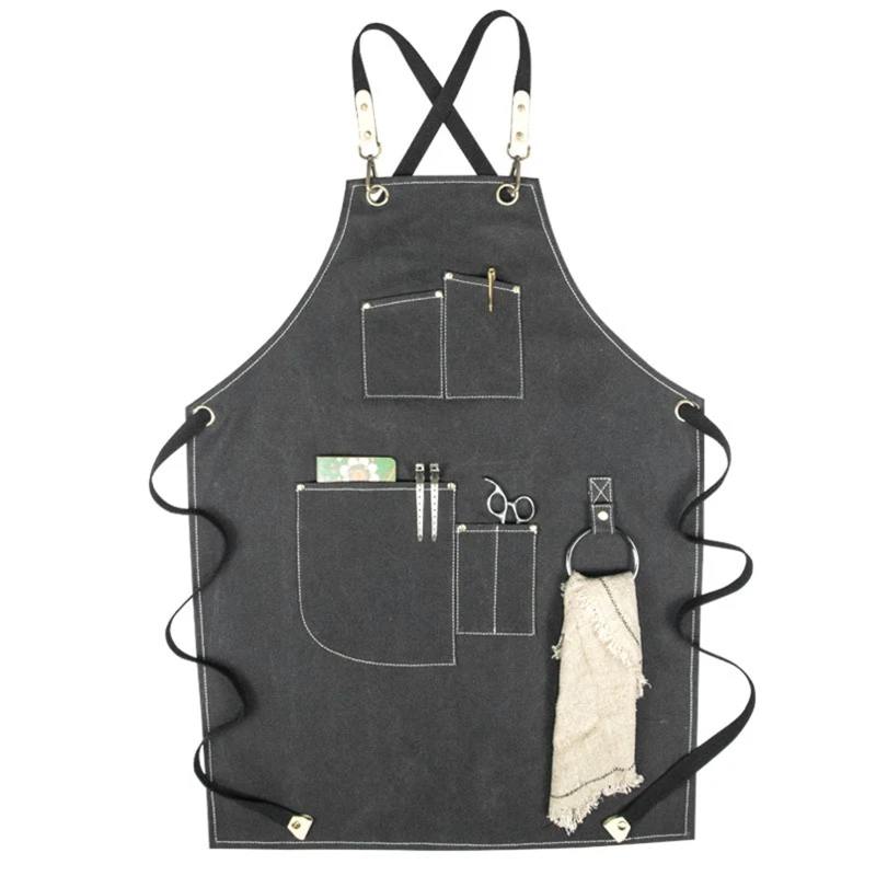 

Chef Apron Cotton Canvas Cross Back Adjustable Apron with Cooking Baking Aprons R9JC