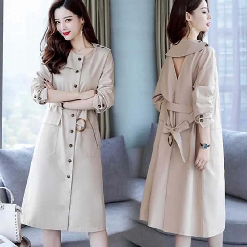 

2019 New Style WOMEN'S Windbreaker Years Autumn Elegant Simple Mid-length Slim Fit Slimming Solid Color Simple Elegant Versatile