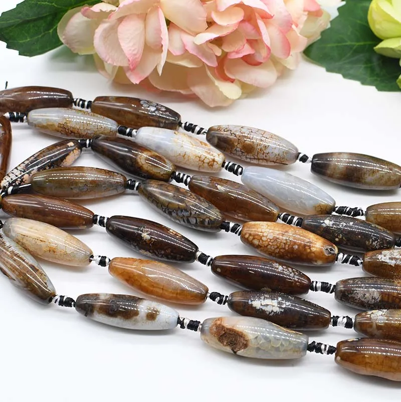 

2strands/lot Natural Oval Agate Olivary Rice Cracked Faceted Loose Beads For DIY Bracelet Necklace Jewelry Making Strand 15"