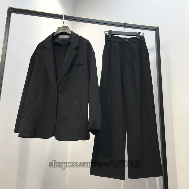black set Женские костюмы, комплект с блейзером для офиса, Garnitur Damski Traje Mujer, костюм, Tailleur Femme Pantalon Et Veste, элегантные Брючные костюмы для женщин - Цвет: black set