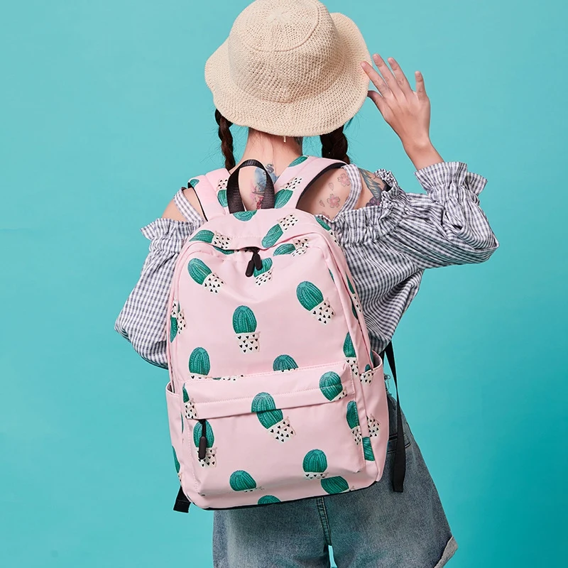 Водонепроницаемый волшебный мяч растительный принт рюкзак для женщин кактус книжная Сумка симпатичная школьная сумка для девочек-подростков Kawaii розовый зеленый Kna
