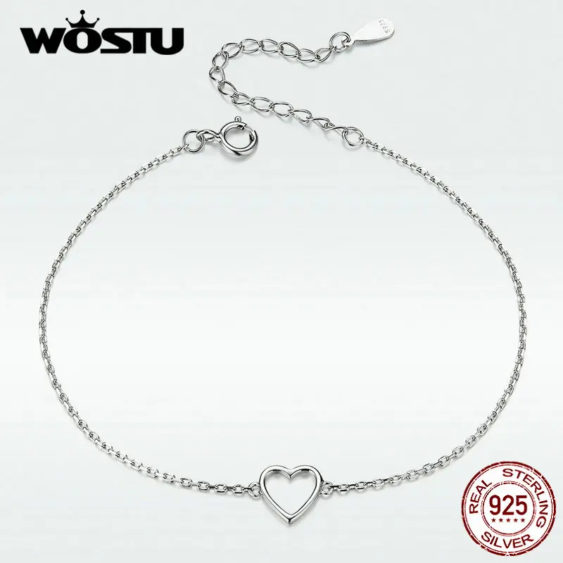 WOSTU S925 браслет в форме сердца Новое поступление Настоящее 925 пробы Серебряный Простой браслет для женщин подарок на день рождения DXB159