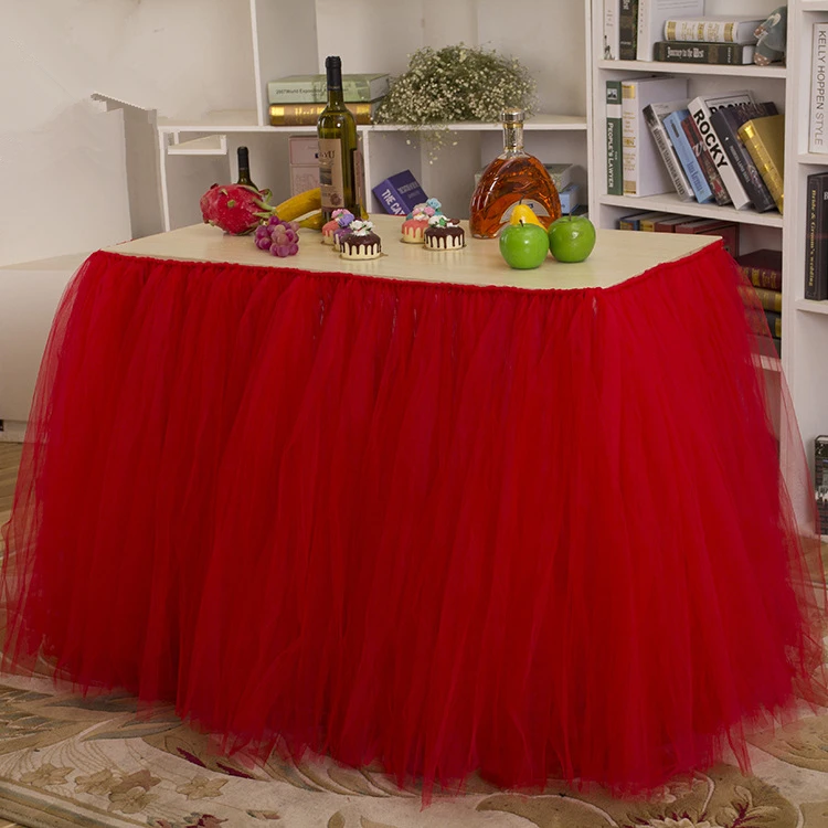 100 x 80 cm Wedding Party Tutu Tulle Table Skirt Tableware Cloth Baby Shower Party Home Decor Table Skirting Birthday Party - Цвет: Red
