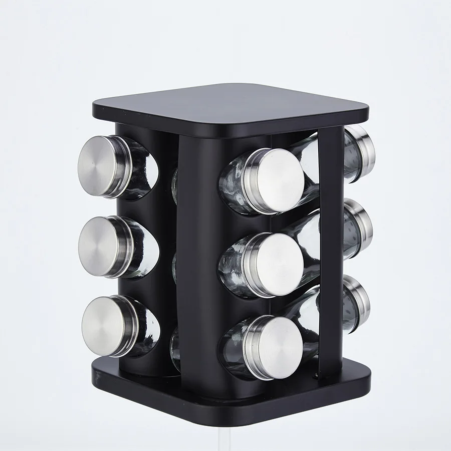 

Stainless steel seasoning jar rotating base spicy bottle 12-piece kitchen utensils glass seasoning cans set