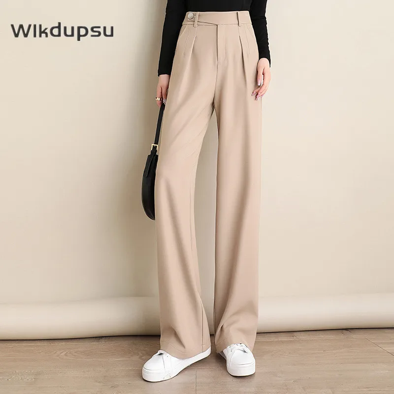 

Autumn Winter Pants For Women Office Lady New Fashion Korean Solid Formal Elegant Trousers High Waisted Wide Leg Suit Pants