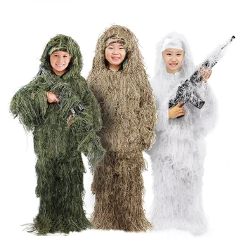 

Kid Adult Hunting Clothes 3D Maple Leaf Bionic Ghillie Suits Sniper Camouflage Suit Birdwatch Airsoft Camouflage Children's Sets