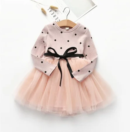 Весеннее платье для маленьких девочек кружевная Одежда с бантом для новорожденных зеленое, розовое, фиолетовое платье для малышей платье для девочек с длинными рукавами и круглым вырезом, ремень с аппликацией - Цвет: picture color