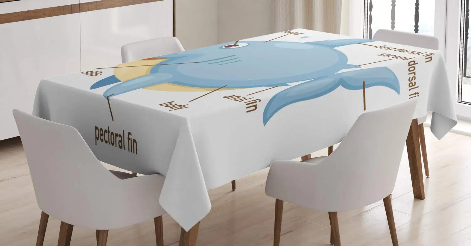 

Baby Shark Tablecloth Cartoon Fish with Idiosyncratic Parts Infographic Dining Room Kitchen Rectangular Table Cover