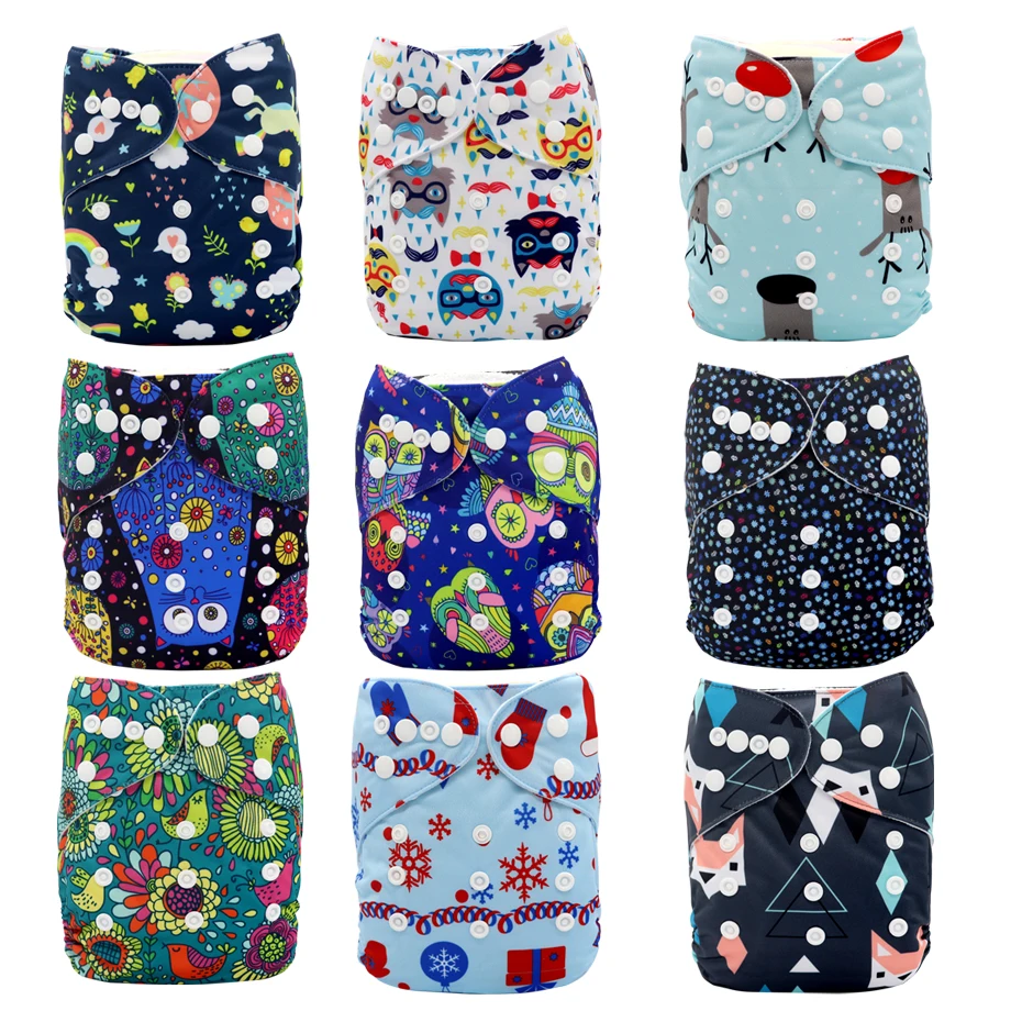 MABOJ Cloth Diapers Baby 9pcs Pocket Cloth Diaper One Size Reusable Washable Nappies Character Unisex Baby Care Pants Insert - Цвет: TPD8-2-1