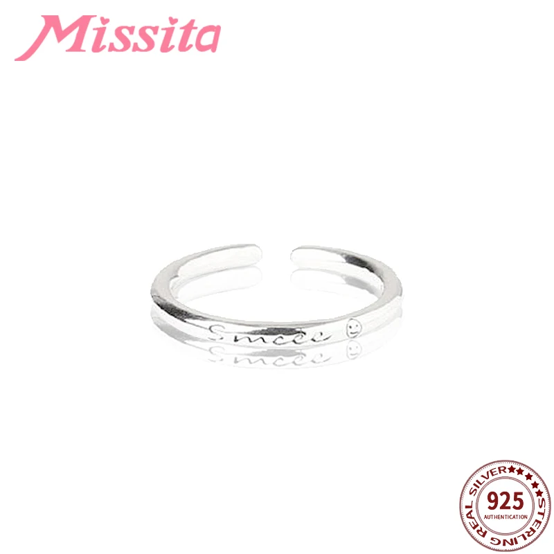 

MISSITA 100% 925 Sterling Sliver Smile Rings for Women Dainty Adjustable Stackable Ring Minimalist Open Circle RingsJewelry