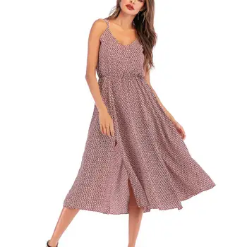 

Flower Print Camisole Chiffon Dresses V Neck Backless High Waist Camisole Dress Beach Party Dresses Sundresses #20