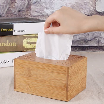 

Fashion Style Bamboo Square Tissue Box Creative Seat Type Roll Storage Paper Box Tissue Canister Eco-Friendly Wood Table Decor