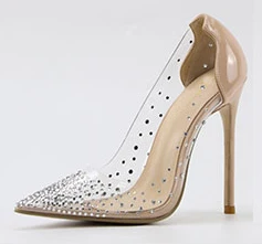 ALMUDENA/туфли-лодочки цвета шампанского, золотого цвета с блестящими кристаллами Свадебные туфли с острым носком из прозрачного ПВХ блестящая обувь для вечеринок с кристаллами каблук 12 см 10 см - Цвет: 12cm heel nude