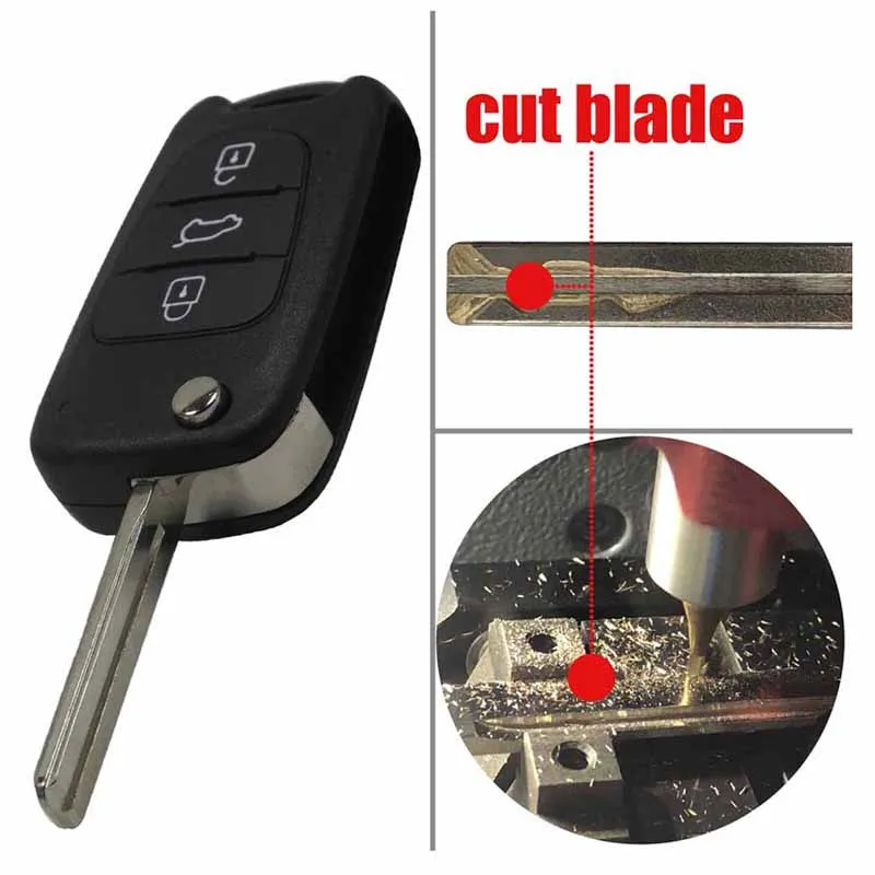 

jingyuqin 3 Button Cut/Uncut Blade Remote Flip Key Case Shell For Hyundai I30 IX35 For Kia K2 K5 Folding Car Key Blank Cover Fob