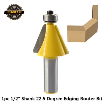

1pc 22.5 Degree Edging Router Bit 1/2" Shank Chamfer Milling Cutters With Bearing Guide Carbide Woodworking Router Bits
