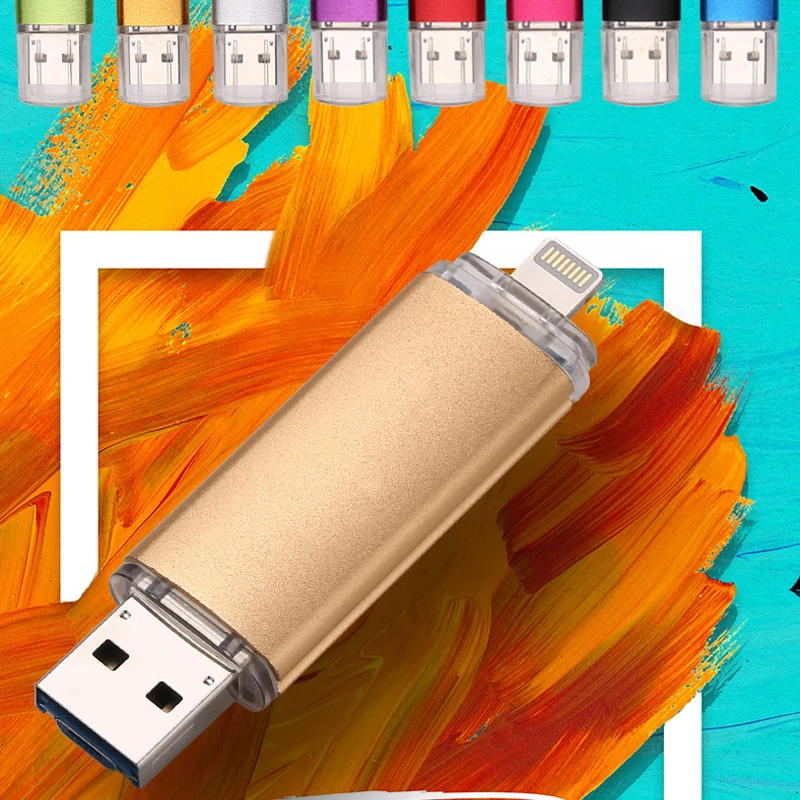 3 in 1 OTG Lightning USB Flash Drive For iPhone Pendrive 32GB 16GB 4GB 8GB 128GB 256GB Memory Stick For PC
