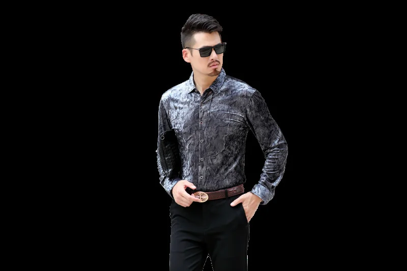 Осенняя дизайнерская мужская рубашка Camisa Social Masculina De Luxo Camicia рубашка Uomo Мужская бархатная рубашка с длинным рукавом мужская одежда на пуговицах
