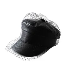 MAXSITI U  luxury designer hat For Women Fashion Black PU Flat Newboy Caps Denim cap with mesh Artistic temperament leather hat